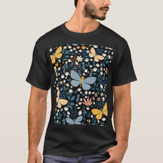 Camiseta Borboletas Floral: Desenho Manual Sem Costuras.