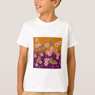 Camiseta Borboletas japonesas em Sakura Blossoms