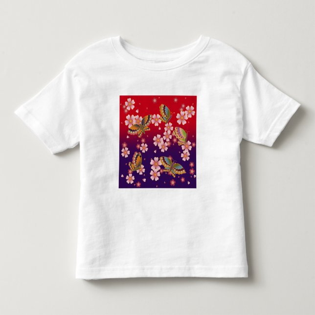 Camiseta Borboletas japonesas no meio de Sakura Blossomas (Frente)