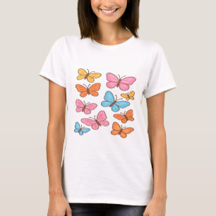 Camiseta Borboletas Kawaii Coloridas - Padrão de Pastel Bon