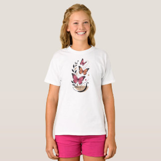 Camiseta Borboletas Monarca Rosa Elegante Arte Boho