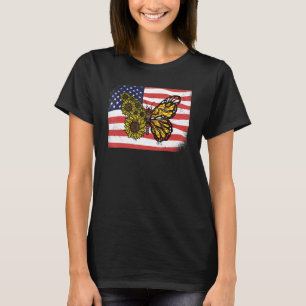 Camiseta Borboletas monarcas de girassol F Patriótico Ameri