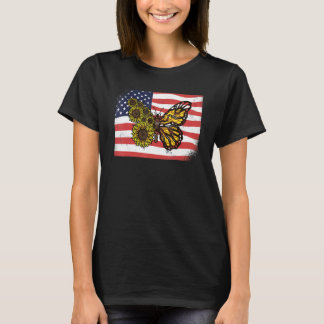 Camiseta Borboletas monarcas de girassol F Patriótico Ameri