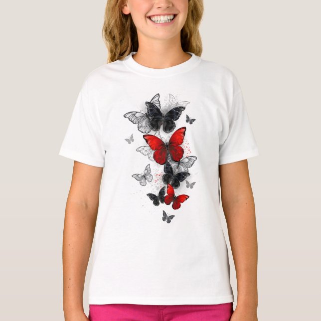 Camiseta Borboletas Negras e Vermelhas (Frente)
