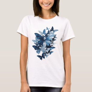 Camiseta BORBOLETAS PRATEADAS VIBRANTES EM AZUL Estampa