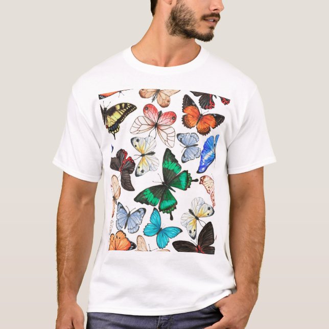 Camiseta Borboletas tropicais: padrão de aquarela colorido. (Frente)
