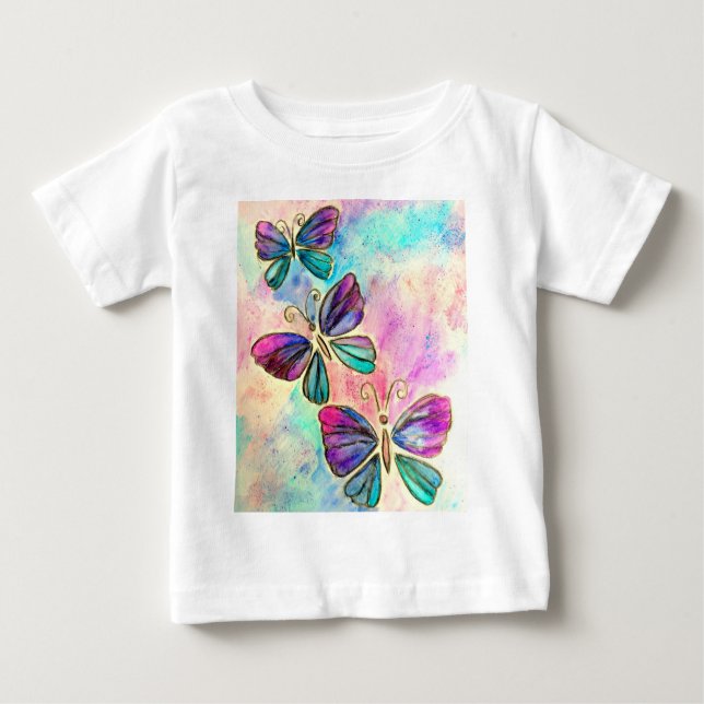 Camiseta Borboletas voadoras Bebê Roupa de bebê ou Camisa-T (Frente)