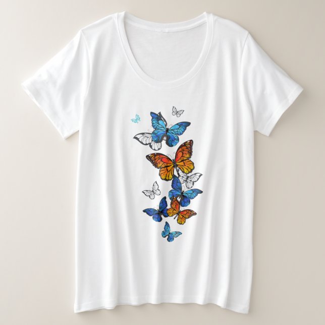 Camiseta Borboletas voadoras Morpho e Monarca (Frente do Design)
