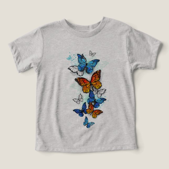 Camiseta Borboletas voadoras Morpho e Monarca (Design frontal)