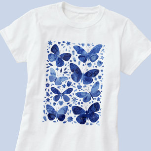 Camiseta Borboletas Watercolor Blue T Shirt