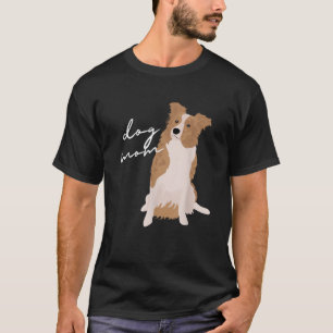 Camiseta Borda branca de Merle Collie Cachorro Mãe Cachorro