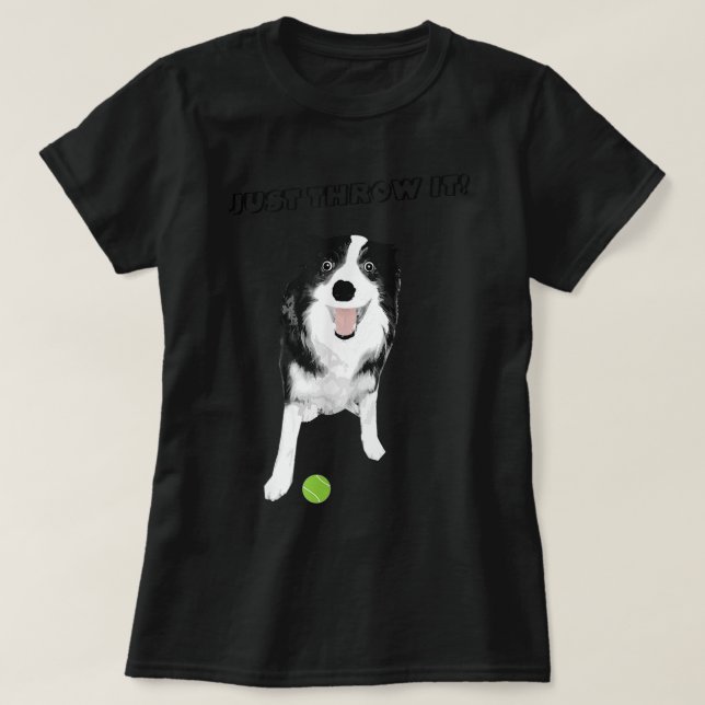 Camiseta Borda Cachorro Collie - Engraçado Jogá-Lo Tênis Ba (Frente do Design)