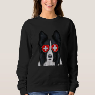 Camiseta Borda Cachorro Suiça Bandeira Cachorro Óculos escu