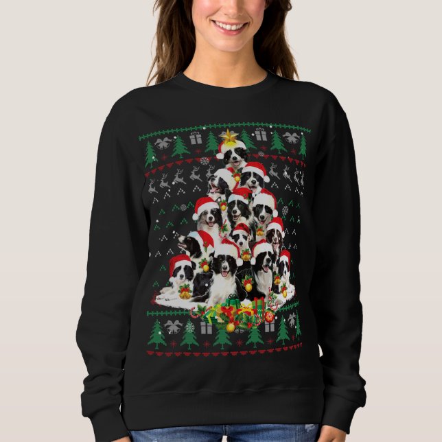 Camiseta Borda Collie Árvore de Natal Cachorro Feio (Frente)