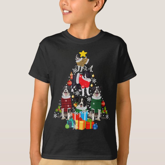 Camiseta Borda Collie Árvore de Natal Decor Dog Lo (Frente)