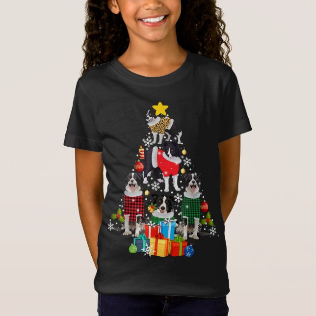 Camiseta Borda Collie Árvore de Natal Decor Dog Lo (Frente)