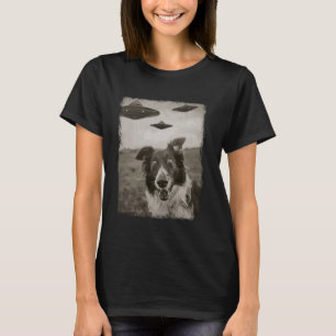 Camiseta Borda Collie Dog OVNI Alienígena Selfi Extraterres