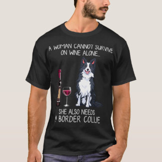 Camiseta Borda Collie e vinho Cão Engraçado
