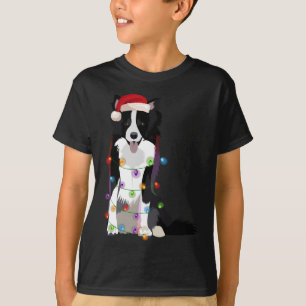 Camiseta Borda Collie Natal Luz Xmas Cachorro