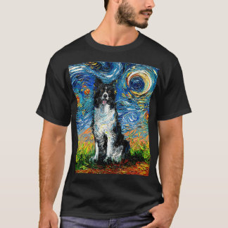Camiseta Borda Collie Starry Night Impressionista Cão Arte 
