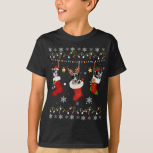 Camiseta Borda Engraçada Collie Meias de Natal Luzes Presen