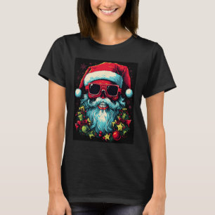 Camiseta Borda Festiva Design Gráfico de Crânio de Natal Ed