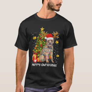 Camiseta Borda Papais noeis Terrier Árvore de Natal Luzes