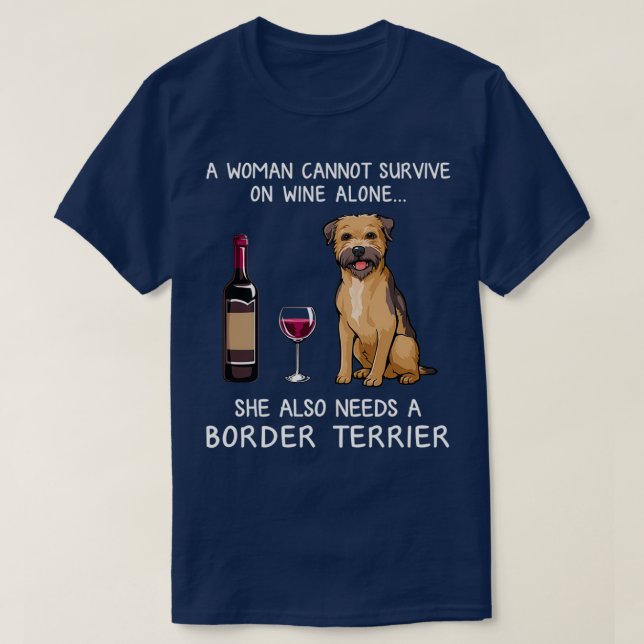 Camiseta Borda Terrier e vinho Cão Engraçado  (Frente do Design)