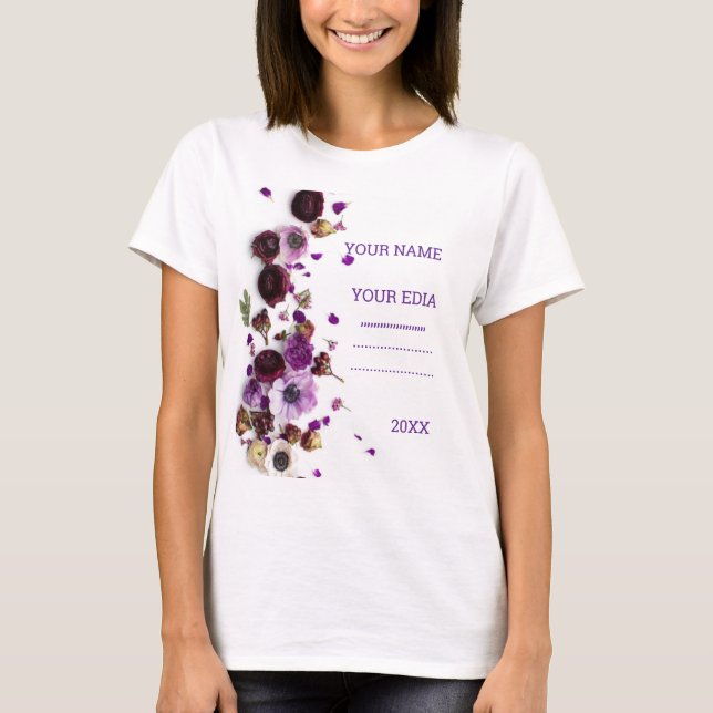 Camiseta bordada de lindas flores selvagens,Verde  (Frente)