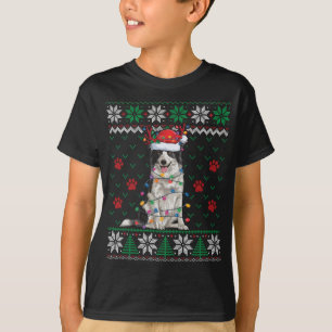Camiseta Border Collie Christmas Lights Papais noeis Reinde