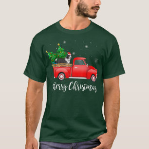 Camiseta Border Collie Dog Andando no Red Truck Natal