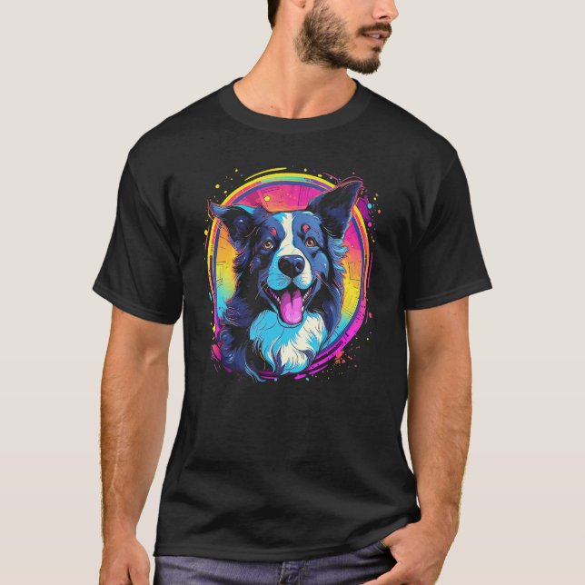 Camiseta Border Collie Dog Australian Shepherd 80s Retrowav (Frente)