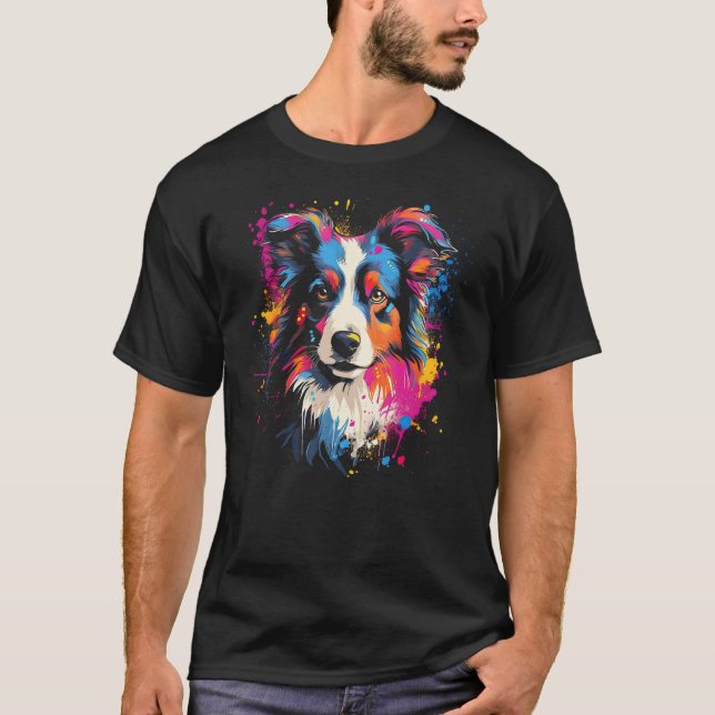 Camiseta Border Collie Dog Australian Shepherd Puppy Graffi (Frente)