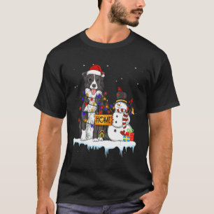 Camiseta Border Collie Dog Christmas Snowman Xmas Lights Pa