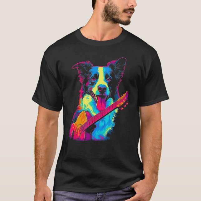 Camiseta Border Collie Dog Guitar (Frente)