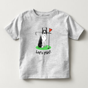 Camiseta Border Collie Dog Jogando Golfe (preto e branco)