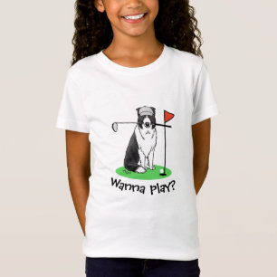 Camiseta Border Collie Dog Jogando Golfe (preto e branco)