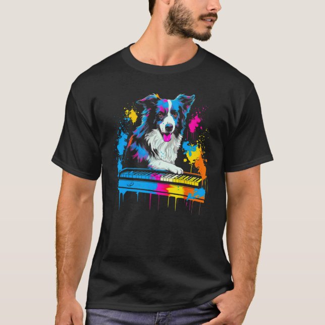 Camiseta Border Collie Dog Pianist (Frente)