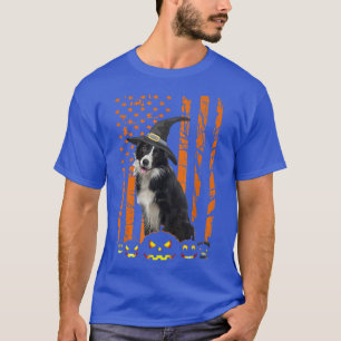 Camiseta Border Collie Dog Pumpkin American Flag Witch Hall
