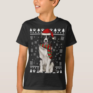 Camiseta Border Collie Dog Santa Hat Natal Feio