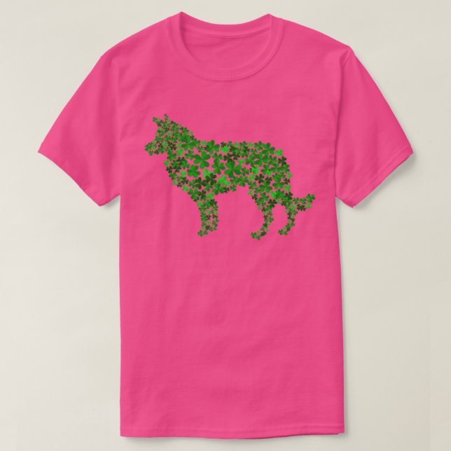 Camiseta Border Collie Dog Shamrock Leaf Rua Patrick Day (Frente do Design)