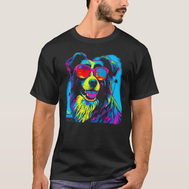Camiseta Border Collie Dog Sunglasses 1 (Frente)