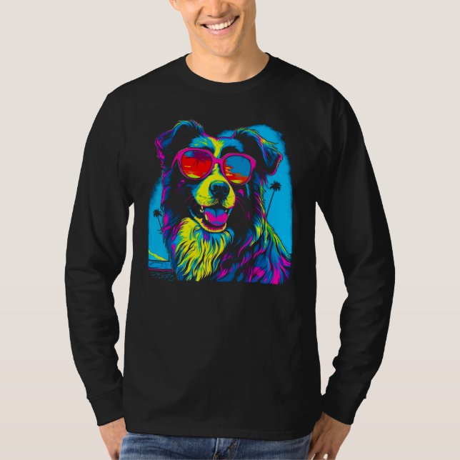 Camiseta Border Collie Dog Sunglasses 1 (Frente)