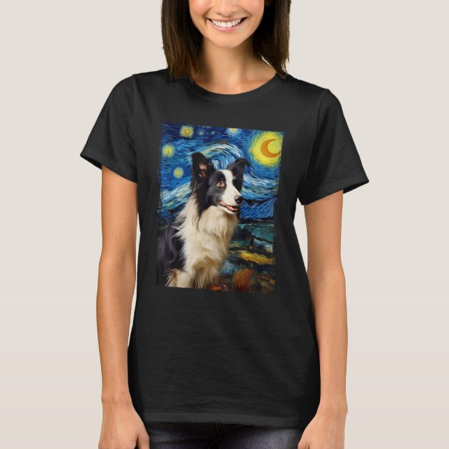 Camiseta Border Collie dog Van Gog art Starry Night Border (Frente)