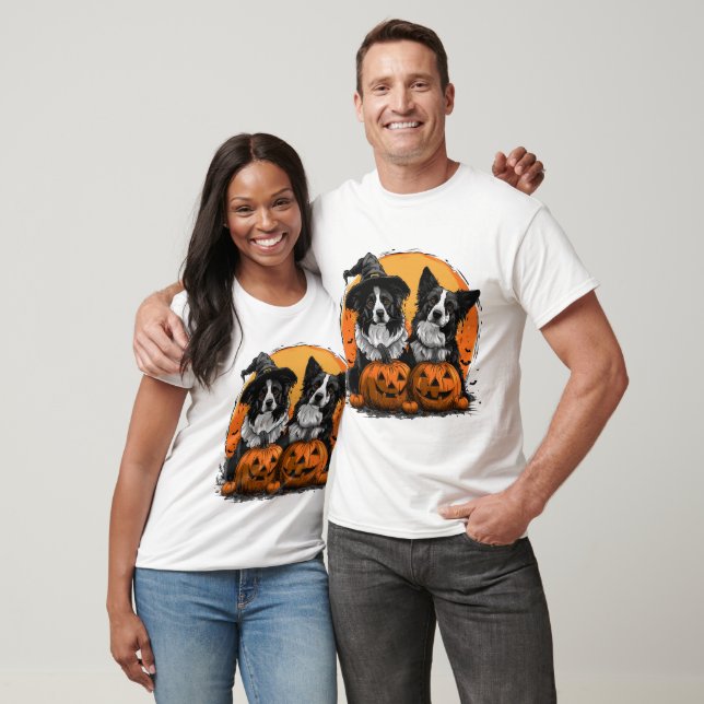 Camiseta Border Collie Dogs Halloween Jack O Lanternas (Unissex)