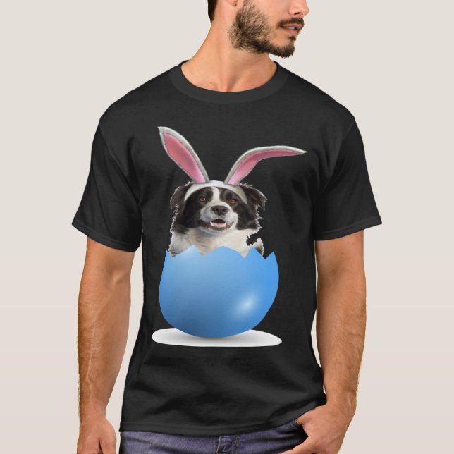 Camiseta Border Collie Herding Dog Easter Bunny Egg Hunting (Frente)