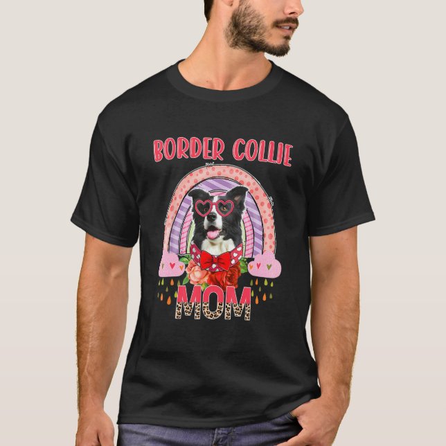 Camiseta Border Collie Mãe Cute Rainbow Rainlyn Dog Mãe's (Frente)