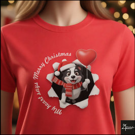 Camiseta Border Collie Puppy Christmas Heart Scarf