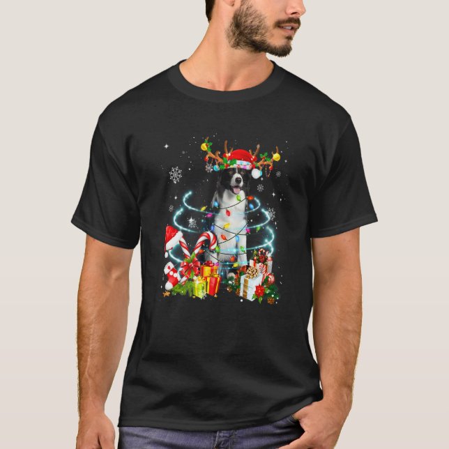Camiseta Border Collie Reindeer Christmas Tree Lights Pajam (Frente)