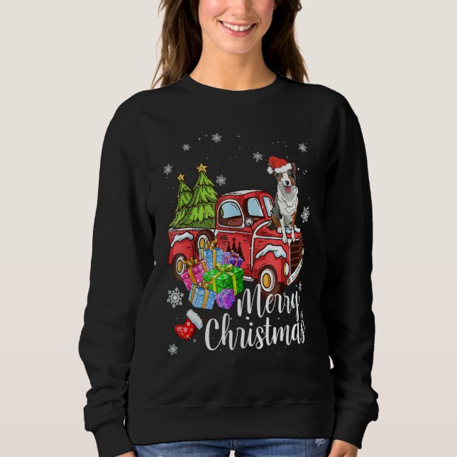 Camiseta Border Collie Riding Red Truck Xmas Merry Christma (Frente)